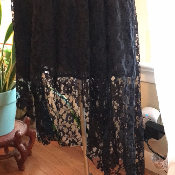 Free People black lace dress with multi colored floral chest Sz 10 bi-level hem - Picture 7 of 11